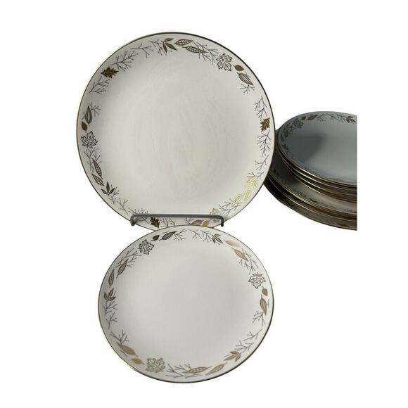 Franciscan Pottery China Gold Leaves Salad and Dinner Plate Set Gladding McBean - Picture 10 of 13